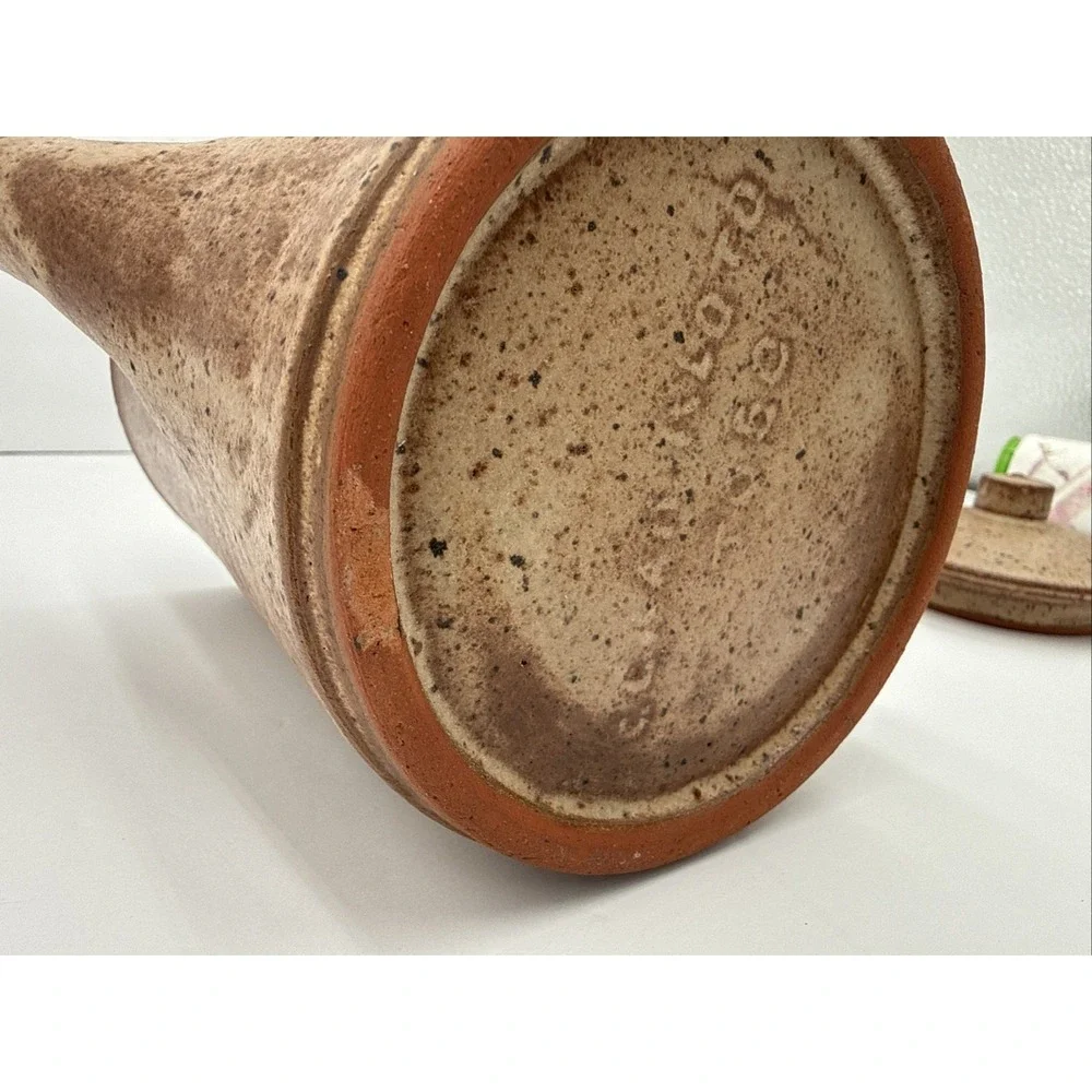 Vtg 1960's African Ceram Kloto Togo Glaze Pottery Pitcher Brown Hand Made Signed